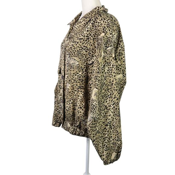 Vintage 80s Tan and Black Cheetah Print Satin Bomber Jacket - Picture 3 of 8